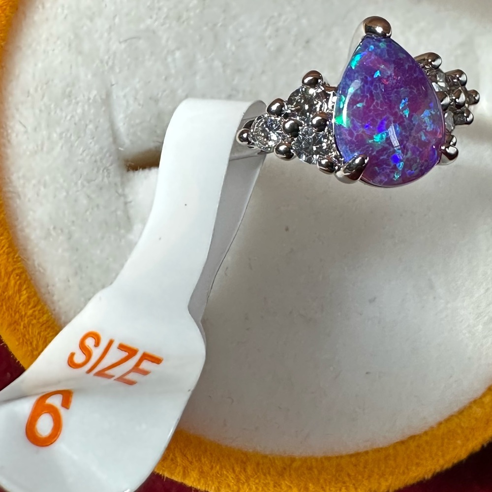Lab Grown Velvet Fire Opal on rhodium plating
